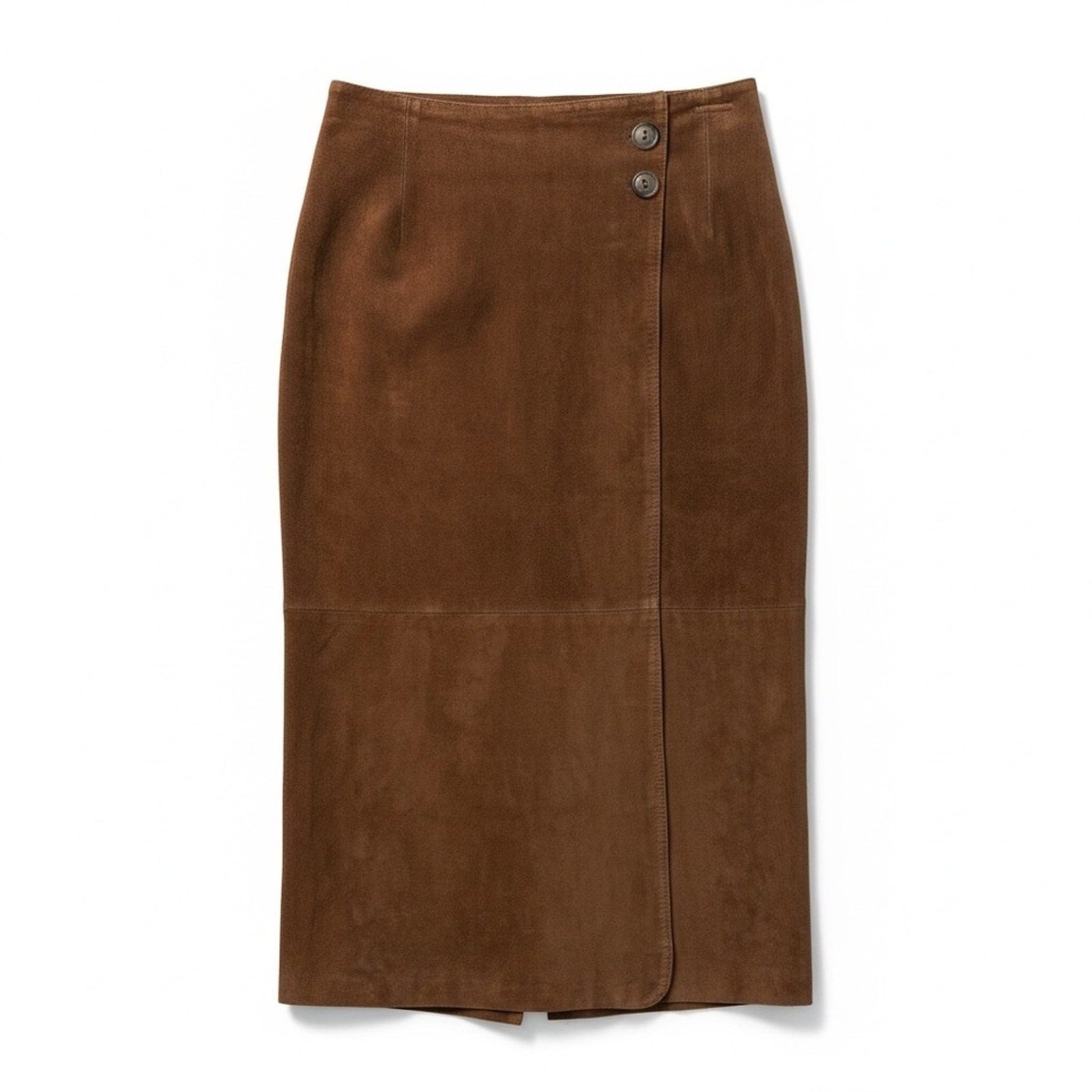 Casual Corner Vintage Brown Suede Leather Midi Wrap Skirt Womens 8 Cognac